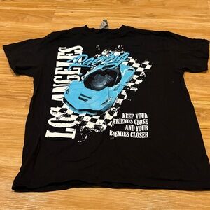 Black Graphic T-Shirt with Blue Car Design